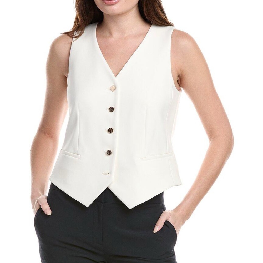 Anne Klein Liberty Stretch White Sleeveless Button-Up Vest